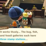 Blathers explaining how the Stamp Rally works.