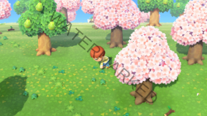 A Villager plucking weeds off of their island.