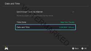 The Nintendo Switch's Date and Time Settings.