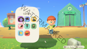 The player villager checking their NookPhone.