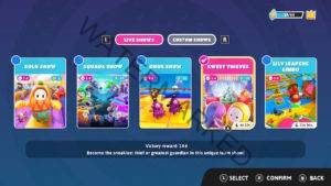 A screenshot of the show selector in-game with Sweet Thieves selected for matchmaking.