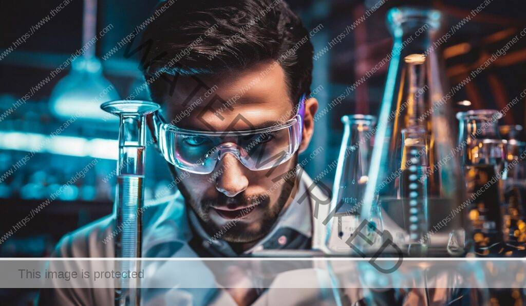 Scientist looking at lab equipment.